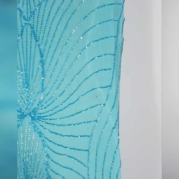 Star Group Turquoise Vintage Beaded Pure Silk Dress Size Medium - Picture 6 of 11